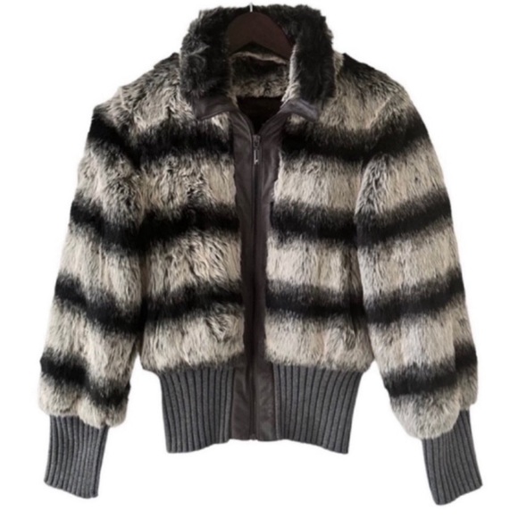 Rachel Zoe Black White and Grey Faux Fur Bomber Jacket Size XS - Picture 8 of 8